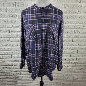 Lucky Brand Womens Top Extra Large Blue Purple Plaid Lightweight Casual PLA127XE